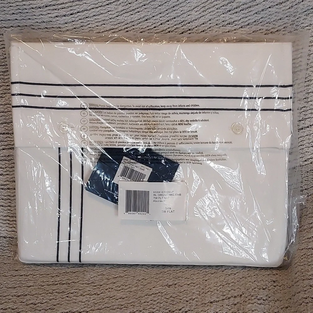 Ralph Lauren Home Organic Sateen Handkerchief Embroidery Twin Flat Sheet